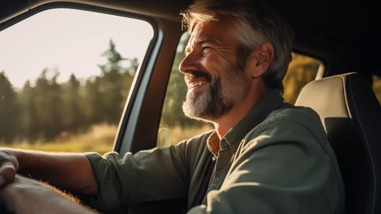 Ambiance cinématographique pour campagnes automotive — autonomie, liberté, mobilité premium.