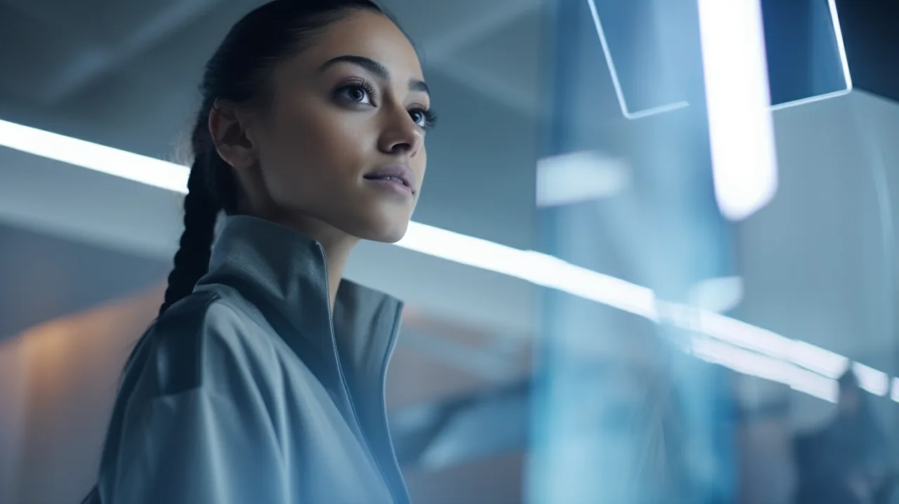 Portrait tech atmosphérique — image pour éditeurs de logiciels, agences, innovation hubs.
